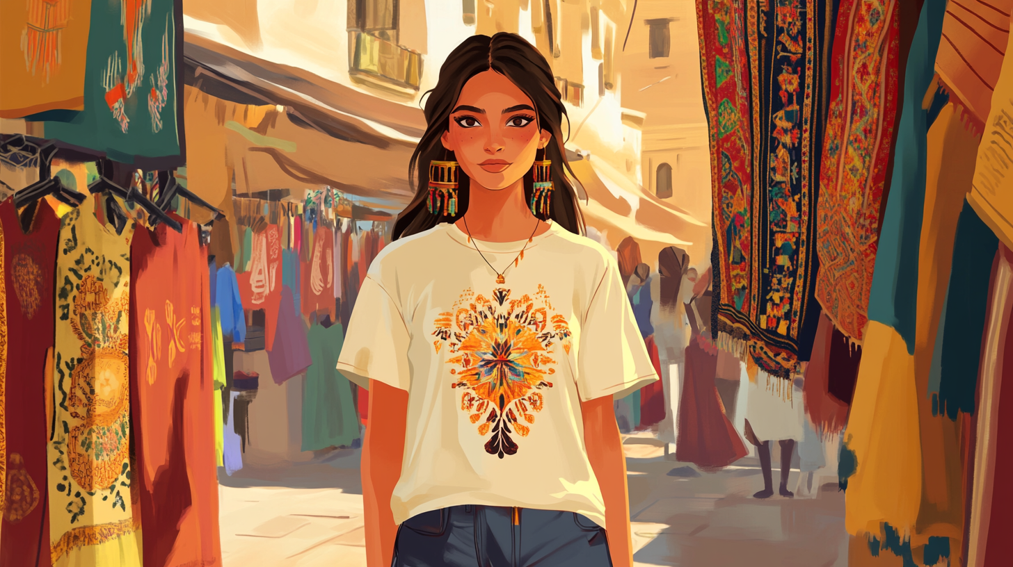 a modern berber woman wearing a styled t-shirt