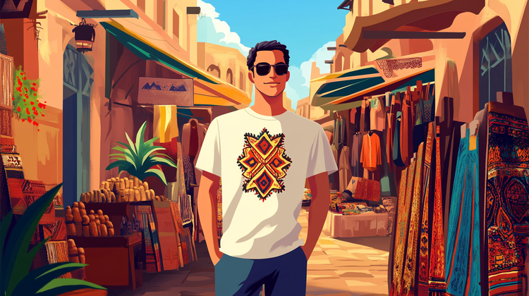A modern berber man wearing a styled t-shirt
