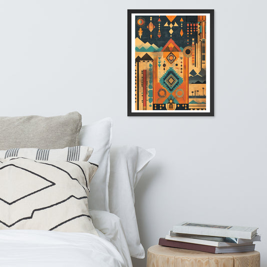 Intricate Berber Jewelry and Flag Design with Geometric Patterns - Framed poster