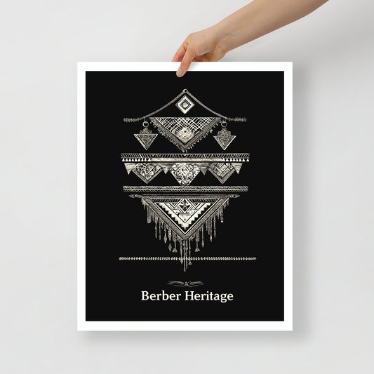 Amazigh Heritage Poster – Berber Jewelry and Flag with Traditional Patterns