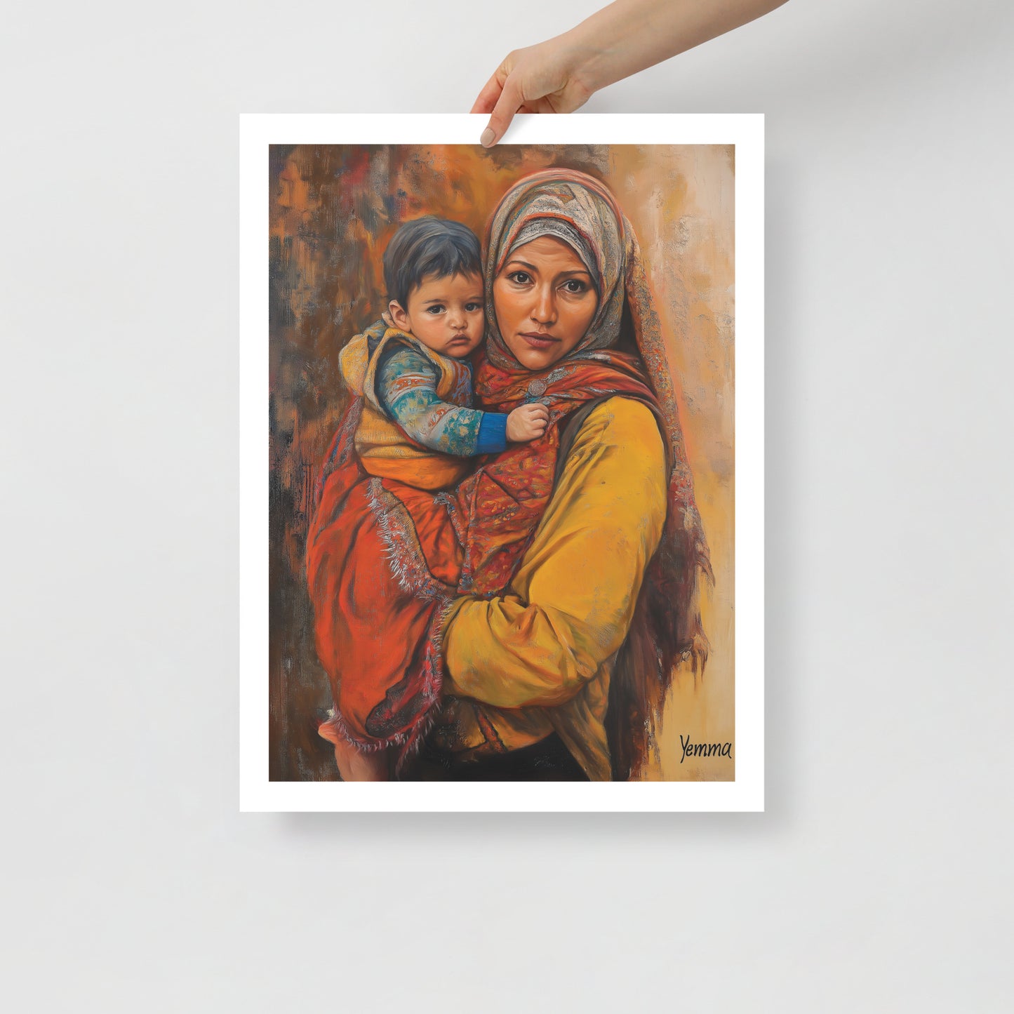 Bold Amazigh Woman Carrying Child  Portrait Poster – Berber Tradition in Art