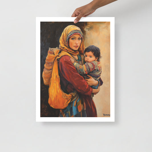 Vibrant Berber Woman Portrait Poster – Amazigh Heritage and Symbols"