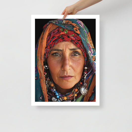 Elegant Berber Woman Portrait Poster – Amazigh Symbols and Cultural Art