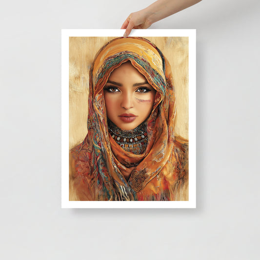 Elegant Amazigh Woman Portrait Poster – Berber Symbols and Heritage