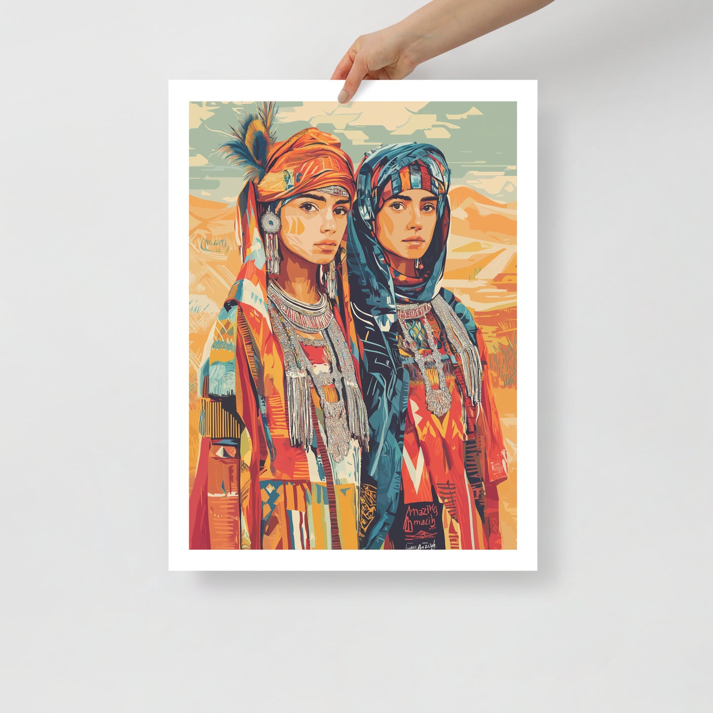 Cultural Amazigh Woman Portrait Poster – Berber Symbols and Tradition