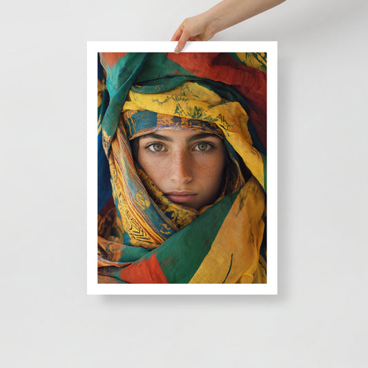 Majestic Touareg Woman Portrait Poster – Kabyle Symbols and Berber Jewelry