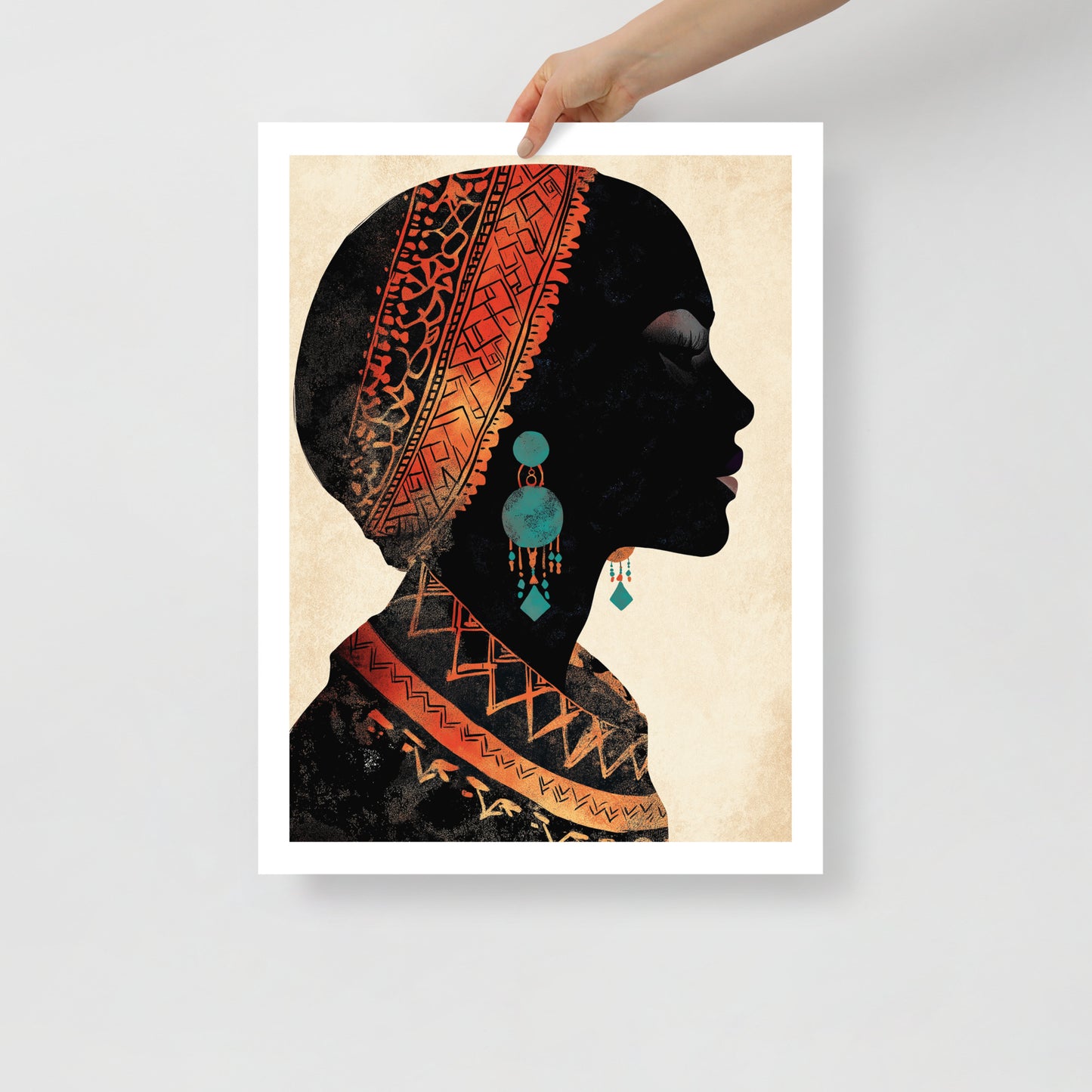 Elegant Kabyle and Touareg Woman Portrait Poster – Berber Jewelry and Amazigh Symbols