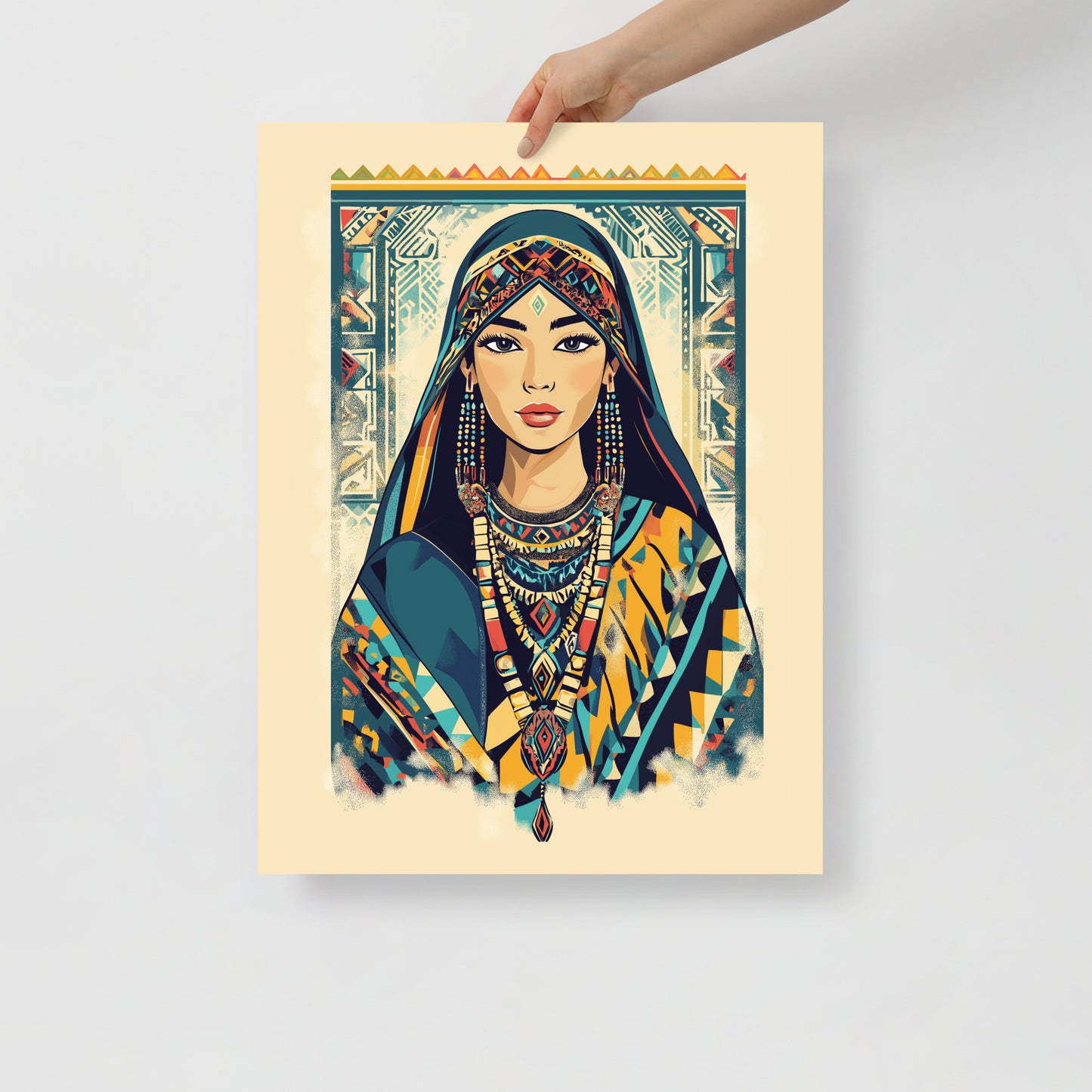 Cultural Berber Woman Portrait Poster – Kabyle Symbols and Touareg Jewelry