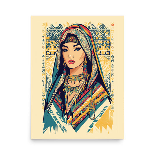 Iconic Berber Woman Portrait Poster – Amazigh Symbols and Touareg Jewelry