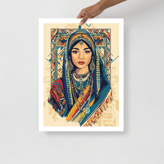 Timeless Berber Woman Portrait Poster – Kabyle and Touareg Art with Amazigh Symbols