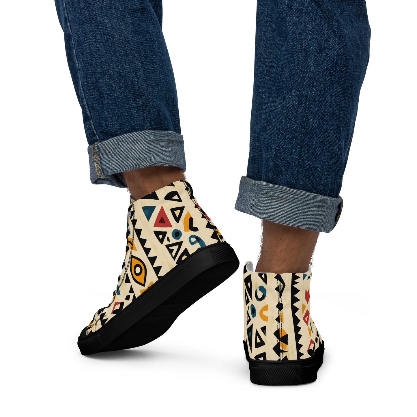 Men’s High Top Canvas Shoes – Berber Tribal Motifs and Amazigh Symbols