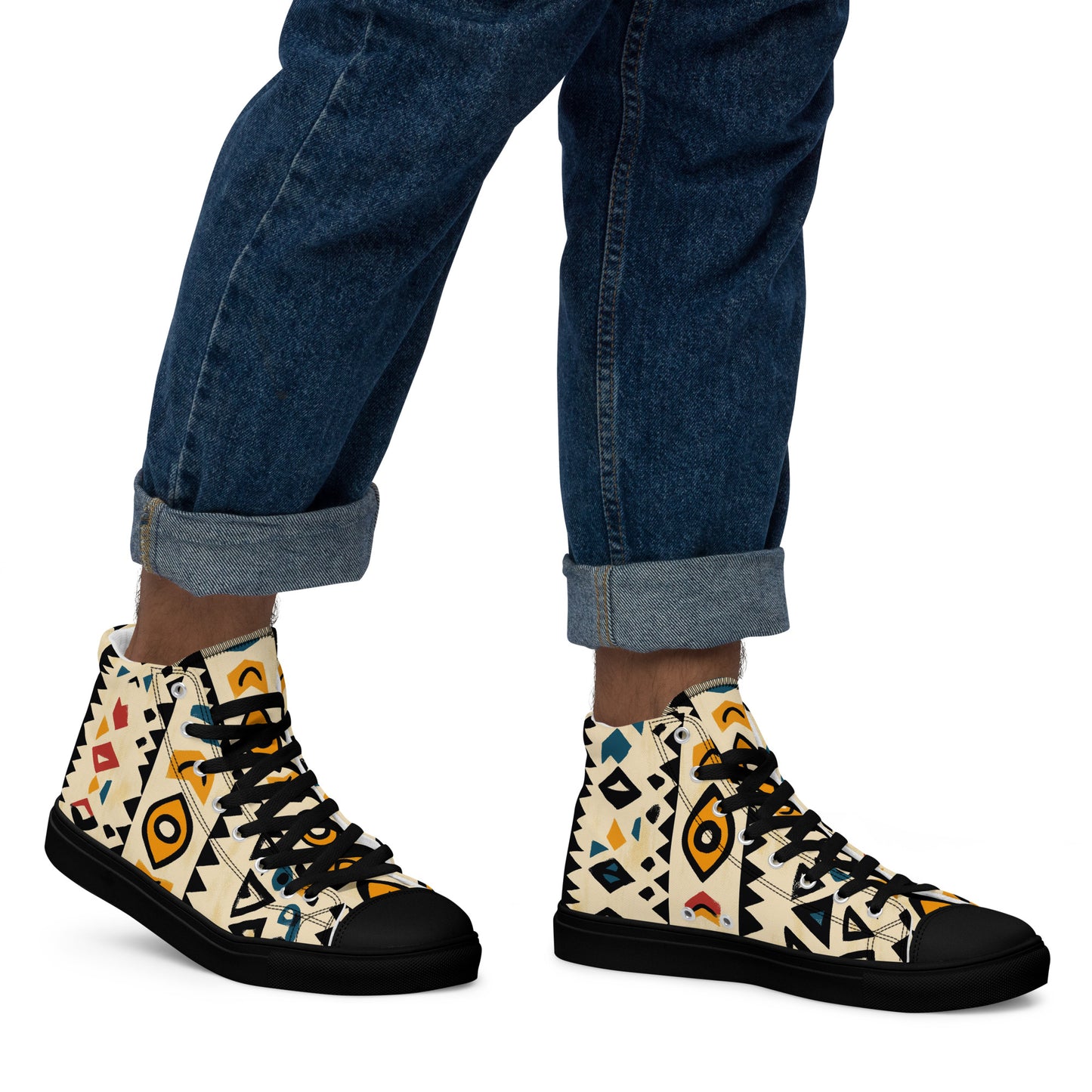 Men’s High Top Canvas Shoes – Berber Tribal Motifs and Amazigh Symbols