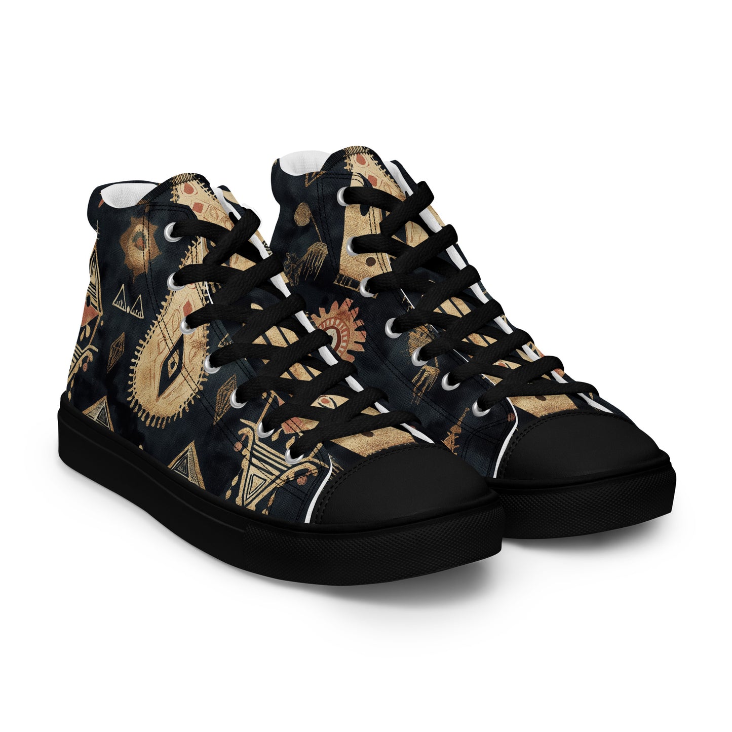 Men’s High Top Canvas Shoes – Berber Symbols and Amazigh Tribal Patterns