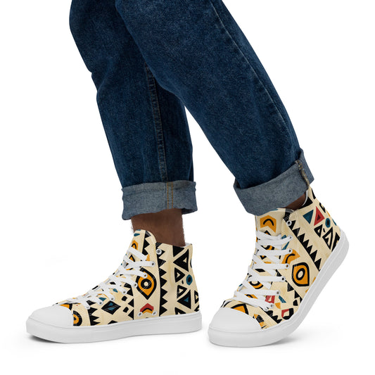 Men’s High Top Canvas Shoes – Berber Tribal Motifs and Amazigh Symbols