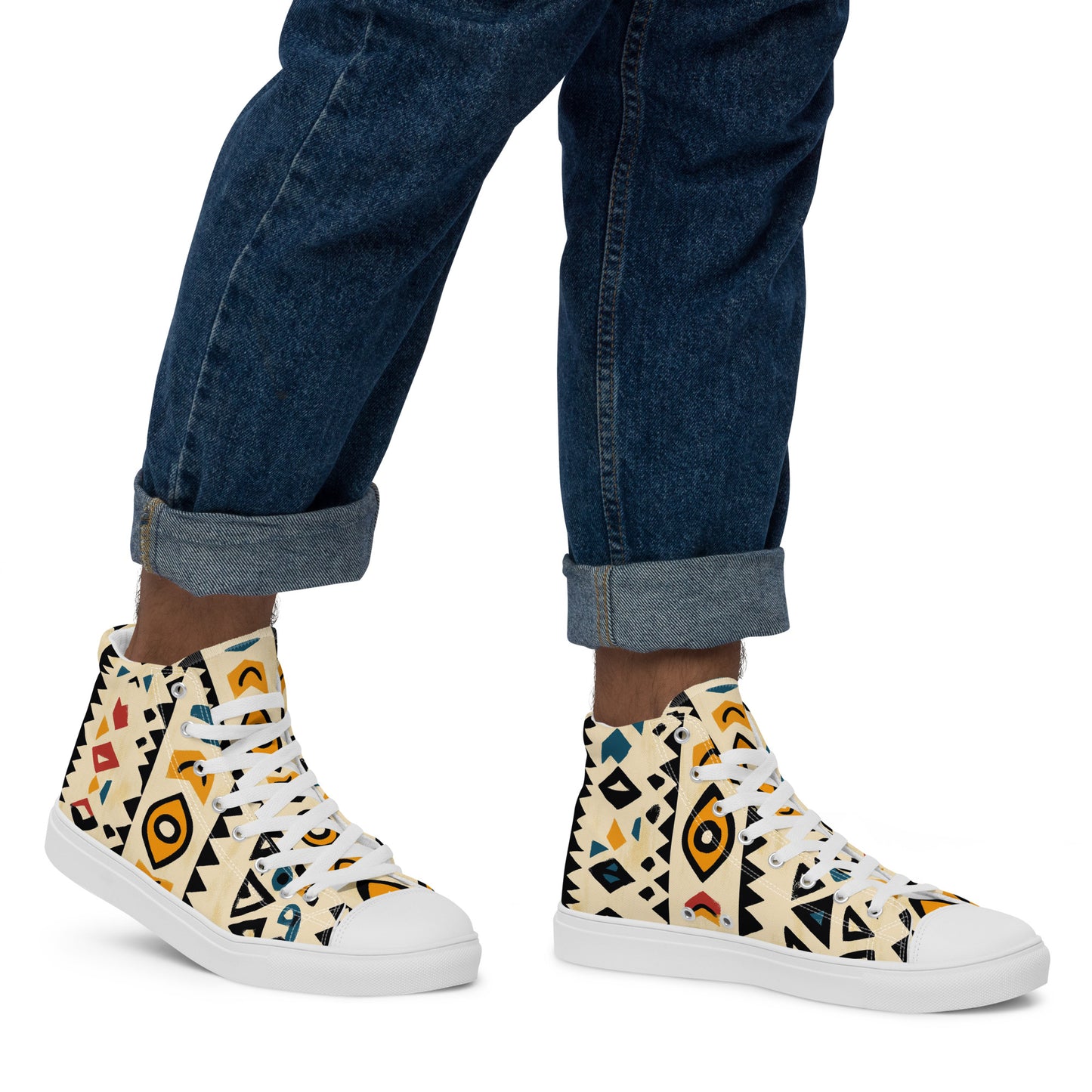 Men’s High Top Canvas Shoes – Berber Tribal Motifs and Amazigh Symbols