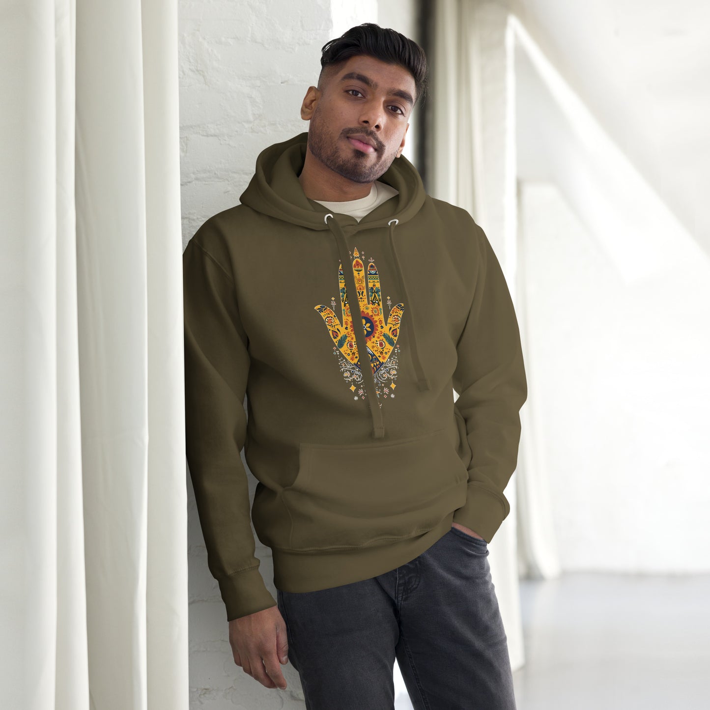 Men's Hand of Fatma Hoodie – Berber Symbols and Spiritual Protection