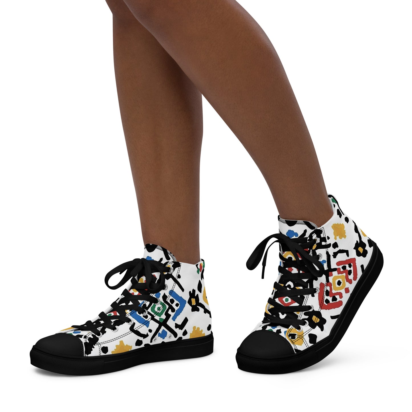 Women’s High Top Canvas Shoes – Berber Symbols and Amazigh Tribal Designs