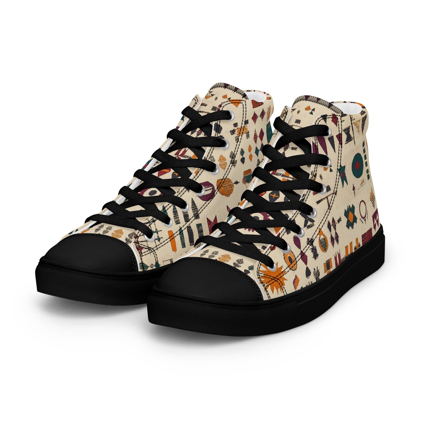 Women’s High Top Canvas Shoes – Berber Symbols and Amazigh Tribal Patterns