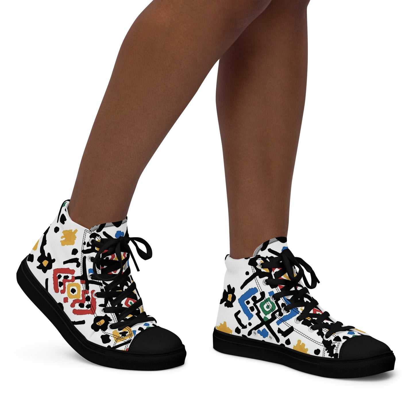 Women’s High Top Canvas Shoes – Berber Symbols and Amazigh Tribal Designs