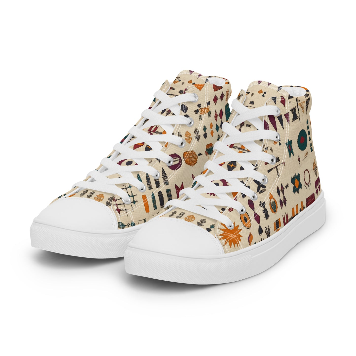 Women’s High Top Canvas Shoes – Berber Symbols and Amazigh Tribal Patterns