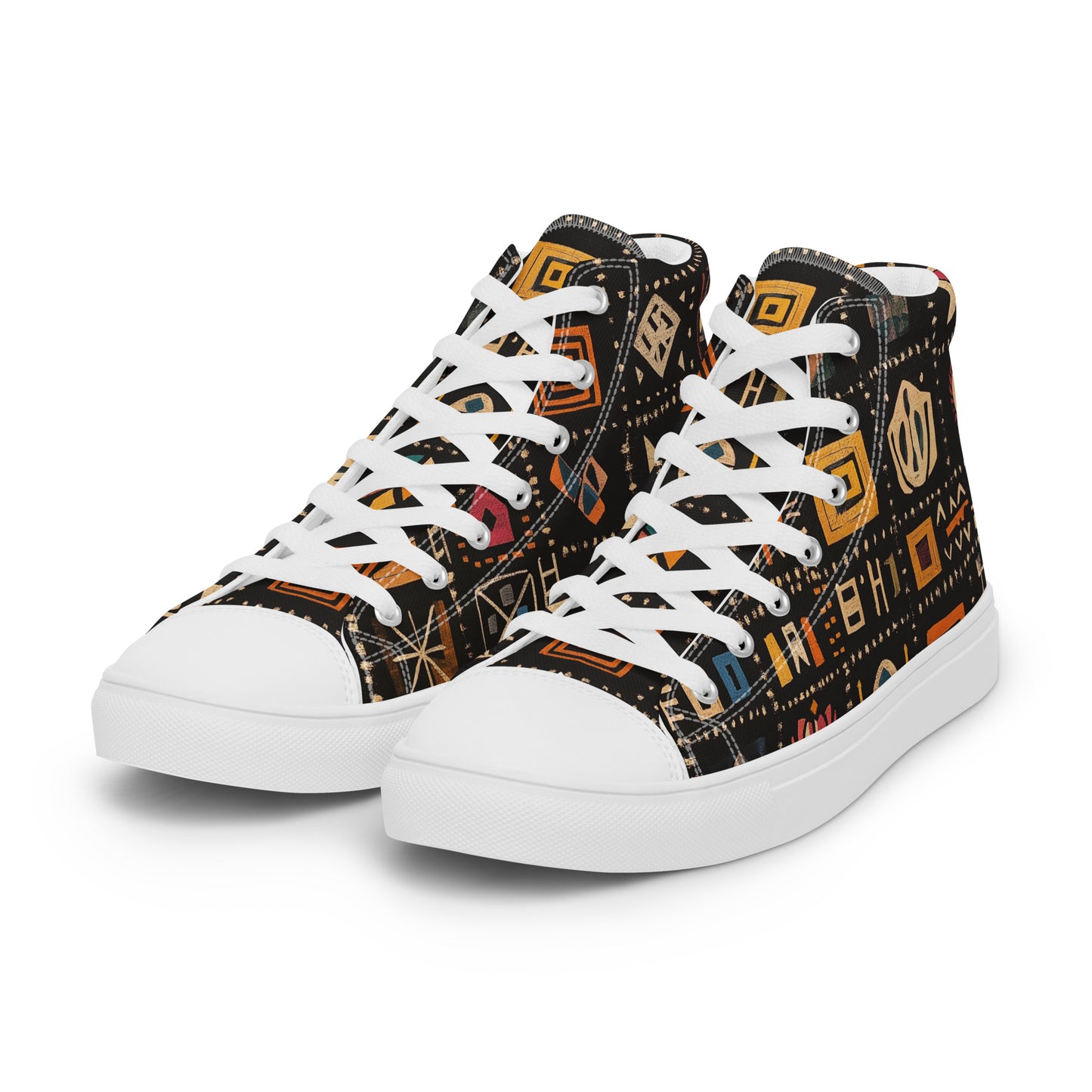 Women’s High Top Canvas Shoes – Berber Symbols and Amazigh-Inspired Patterns