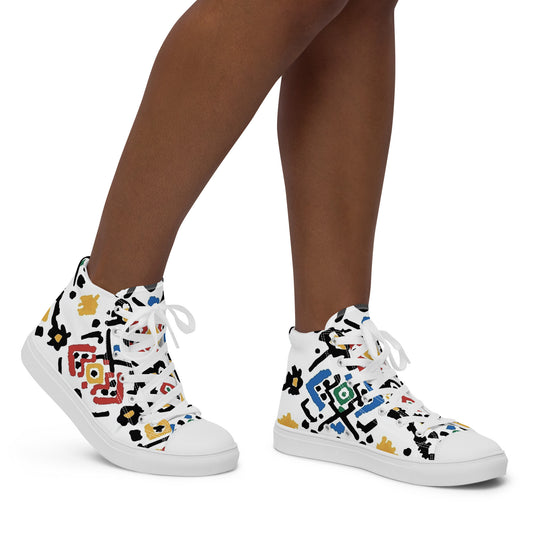 Women’s High Top Canvas Shoes – Berber Symbols and Amazigh Tribal Designs